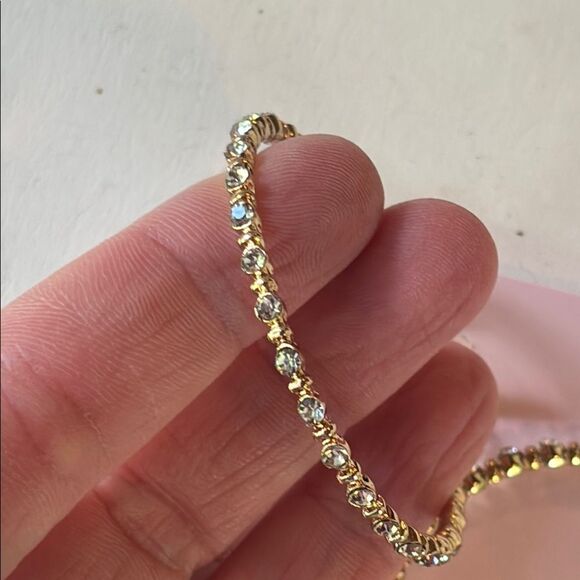 NWT Rachel Parcell Gold Tone Rhinestone Clear Crystal Hoop Earrings - Picture 2 of 4